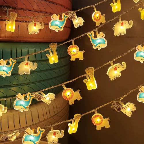 LED Lichterkette Kinder Innen, 3M 15LEDS Tiere Kinderzimmer mit Batteriebetrieb Timer, Lichterkette Bett Kinder for Hausbett, Hochzeits, Baldachin, Schlafzimmer Deko