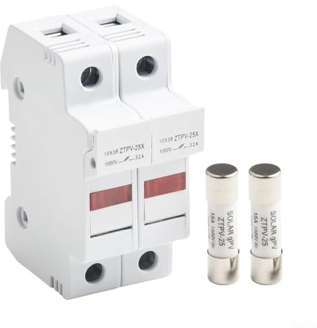 Porte-fusible solaire/photovoltaïque, porte-fusible solaire 2P avec LED 1000 V CC 10 x 38 mm pour panneaux solaires, photovoltaïque solaire (20 A)
