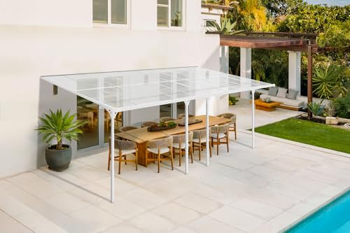 Cazeboo Carport Abri Voiture Toit Terrasse KLEO – 18 m² 6x3 m Aluminium Blanc Polycarbonate Anti-UV – Pergola adossée Robuste Anti-Rouille – Protection Pluie Neige Soleil – 626 x 300 cm