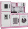 GOPLUS Cuisine en Bois Enfant avec Effet Sonore et Lumière, Kit Accessoires Cuisine Enfant avec Four, Machine à Laver, Téléphone, Cuisine de Jeu pour Fille Garçon 3+ Ans (Rose)