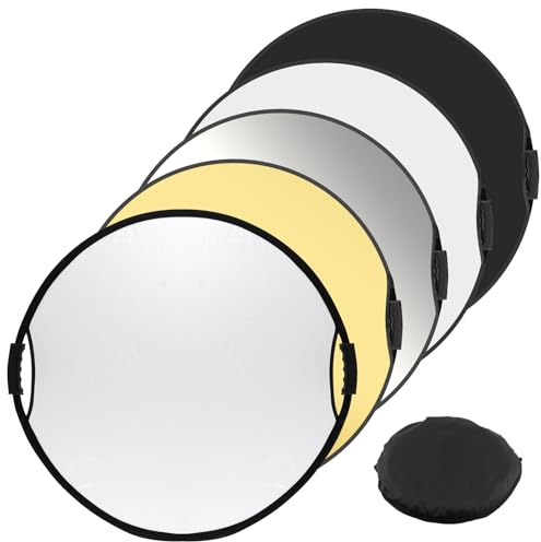 CHUENKUK 5-in-1 Reflektor Fotografie, 80cm/32 Zoll Faltreflektor Rund mit Griff und Tragetasche, Durchscheinend Silber Gold Weiß Schwarz, Für Foto Studio und Außenbeleuchtung