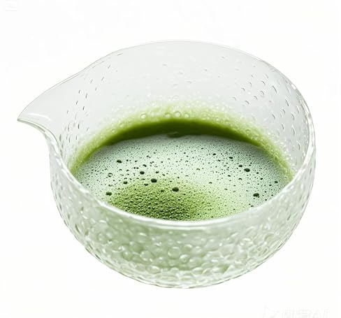 LamChyar Matcha Bowl with Spout, Japanese Style Chawan, Matcha Mixing Bowl, Lead-Free Glass Tea Bowl with Pour Spout 15 Oz, Matcha Ceremony Accessories