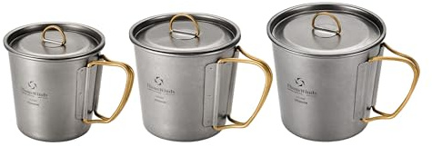 Thous Winds Titanium Mugs, 250ml, 350ml,450ml Camping Mugs Set with Lid, Coffee Cup for Outdoor Camping Backpacking Trekking