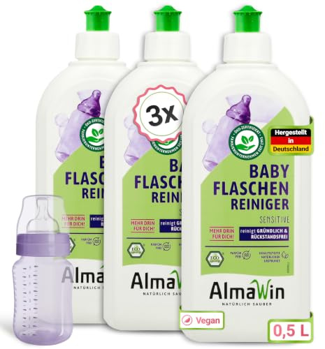 AlmaWin® Babyflaschen Reiniger [3x 500 ml] – für Flaschen & Schnuller – vegan | Baby Spülreiniger, Schnuller-Reiniger, für Fläschchen, Sauger & Esszubehör, ohne Duftstoffe
