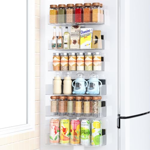 Mystozer Magnetisches Gewürzregal für Kühlschrank, transparent, 6 Stück | Magnetisches Gewürzregal für Kühlschrank, magnetisches Kühlschrankregal für Küche Organisation und Aufbewahrung