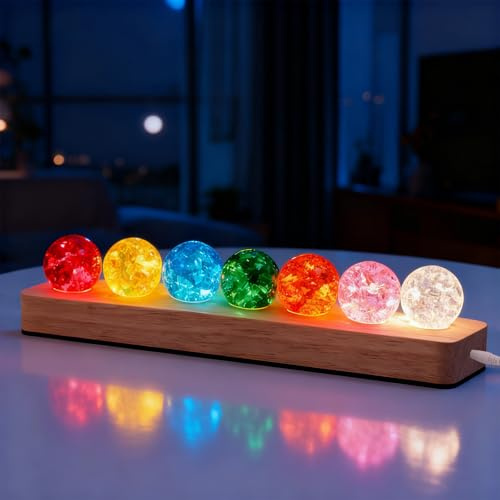 GBKDQQ 3D Kristallkugel Nachtlicht mit USB - 7 Farbige 40mm Glaskugeln & Holzsockel, Astronomie LED Ball Lampe für Schlafzimmer, Raumdekoration, Geschenk für Kinder, Erwachsene, Mutter und Freundin