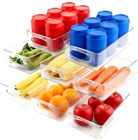 Stapelbar Kühlschrank Organizer, Set mit 8 (4 Größe) Kühlschrank Organizer, Wiederverwendbar Fridge Organizers Aufbewahrungsbox, Aufbewahrungsbox Küche organizer mit Griff, für kammer, Büromaterial
