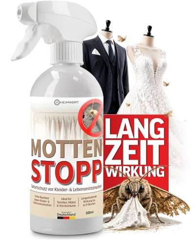 Heimwert Mottenschutz für Kleiderschrank - Wirkt Sofort + Langzeitschutz - Kleidermotten bekämpfen Mottenspray Lebensmittelmotten - Anti Motten Spray 500 ml - Moth Spray Made in Germany (500ml)