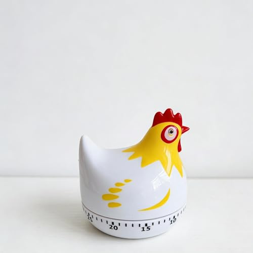 Hen Mechanical Egg Timer - Manual Rotating 60-Min Loud Alarm, Battery-Free Kitchen Cooking Reminder, Cute Hen Figurine Timer for Boiling Eggs & Baking (Yellow)