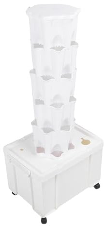 Luocute Hydroponischer Turm, Vertikales Hydrokultur-Anbausystem mit 30 Löchern und Großem Tank für Gemüse, Blumen, Innengärten (EU-Stecker)