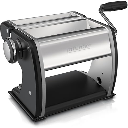 Arendo - Nudelmaschine Pasta Maker – Edelstahl – Nudelpresse – 7 einstellbare Stärken - manuell - Duplexvorsatz für Tagliolini Spaghetti Fettuccine Tagliatelle 2mm und 6 mm - Schwarz Matt