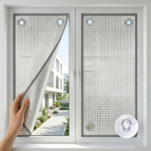 Película para Ventana Aluminio, Lámina Reflectante Aislante | Con Ventosas, Opaca Anti UV Protección Solar para Todas Ventanas(80 x 180 cm)