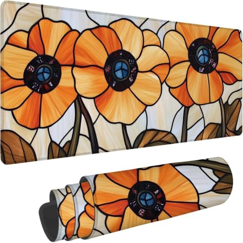 Schreibtischunterlage Mauspad Gaming, Mauspad 600x300mm orange Farbe 0-z101 | Mouse Pad mit Wasserdicht und Anti-Rutsch Basis für Büro&Zuhause Verbessert Geschwindigkeit Geschenke für Männer Blume