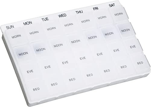 Week Day Multi Pill Dispenser. Ideal for People who take Large Numbers of Tablets Throughout the Day at Regular Intervals.