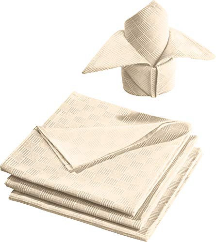 Erwin Müller Stoff-Serviette 4er- Pack, Jacquard Karo, Paderborn Sekt Größe 50x50 cm - fleckabweisend, schmutzunempfindlich und leicht zu reinigen