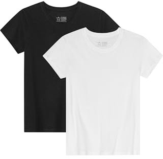 DANISH ENDURANCE Kurzarm Shirt aus Modal & Bio-Baumwolle, Rund- oder V-Ausschnitt, für Damen (1er | 2er Pack), Mehrfarbig (1xweiß, 1xschwarz), L