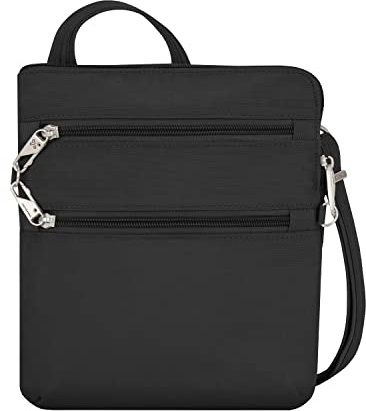 Travelon Anti-theft Classic Slim Double Zip Crossbody Bag, Black, One Size