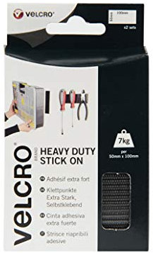 Klettverschluss extra stark 2 Streifen – Schwarz – 50 mm x 0,1 m – Schnalle und Haken aus Kunststoff