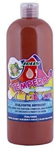 JOLLY Tempera Kids Mix Malfarbe, Flüssigfarbe, 1L Flasche Mittelbraun, leuchtende und deckende Farben, unverdünnt oder mit Wasser vermalbar, auf allen Materialien anwendbar