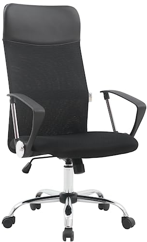 Poltrona da Ufficio, Ergonomica, Presidenziale, Sedia da Direttore in Tessuto Rete Nero, Con Supporto Lombare, Girevole, Direzionale