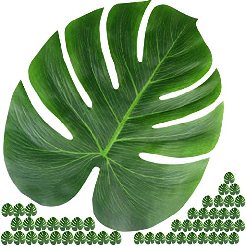 Vibe – Lot de 50 grandes feuilles de palmier tropicales artificielles pour les décorations de fête à thème jungle, Hawaï, luau, 35 x 29 cm