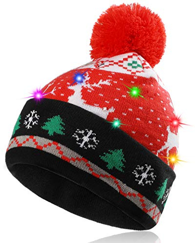 Hifot LED Leuchten Hut Mütze Stricken Helle und Bunte Xmas Christmas Weihnachten Warme Neuheit Strickmütze - Süßes REH