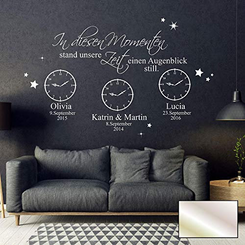 Wandtattoo  In diesen Momenten stand unsere Zeit einen Augenblick still  mit Wunschdaten M2443 - ausgewählte Farbe: *silber* ausgewählte Größe: *XL - 90cm hoch x 140cm breit*