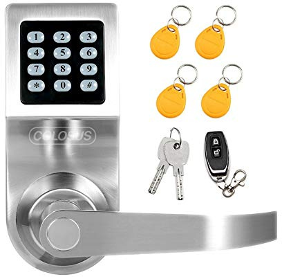 Keyless Entry Door Lock with Keypad, RFID Key Fobs, Remote Control & Keys, Electronic Smart Lock for Home, Office, Airbnb Rental & Commercial Doors, Satin Nickel