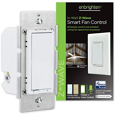 Enbrighten Z-Wave Plus Fan Control, Works with Alexa, Google Assistant, 3-Way Compatible, ZWave Hub Required, Repeater/Range Extender, Smart Ceiling Fan Control, Smart Switch, White & Almond, 14314
