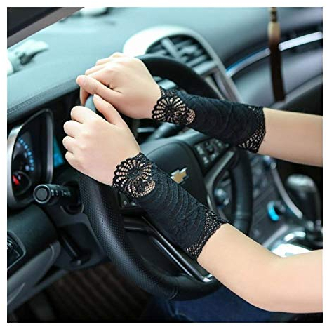 YUNGYE Sommer-Damen Spitze Armlinge Frauen Kurze Stulpe-Handgelenk-Narbe Covered Driving Fingerlose Handschuhe 18cm Kurzen Ärmeln (Color : Black, Size : One Size)