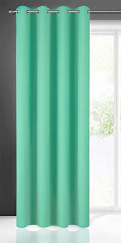Eurofirany Rita Vorhang Gardine Glatt Schlicht Einfarbig-8 Ösen Modern Schlafzimmer Wohnzimmer Lounge Kinderzimmer 1 Stück Einzeln, Polyester, Mint, 140 x 250cm