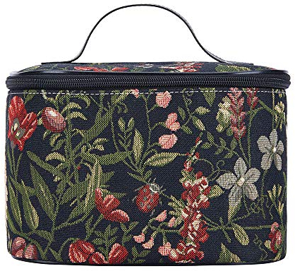 Signare Tapisserie kulturtasche,Damen, Make up Tasche, Kosmetikkoffer, Make up aufbewahrung mit Garten Designs (Morgengarten Schwarz)