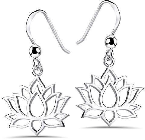 MATERIA Lotusblume Ohrringe Silber 925 hängend - Lotusblüte Ohrhänger Lotus Schmuck für Damen Teenager SO-73-Silber