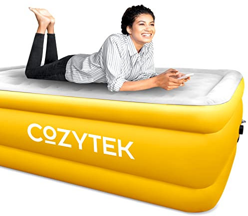 Cozytek Premium Inflatable Mattress King Air Bed 203x152x46cm. Dark Grey Blow Up Bed Air Mattress with Built in Electric Pump & Airbed Storage Bag Included