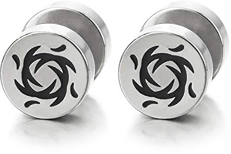 Herren Damen Ring von Feuer Spirale Kreis Ohrstecker Ohrringe Schwarzer Emaille Fake Plugs Ohr Cheater Tunnel Edelstahl