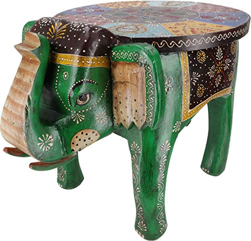 GURU SHOP Vintage Hocker, Blumenbank in Elefantenform, handbemalt, grün