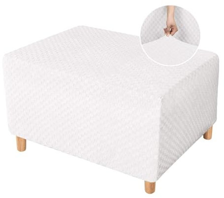 CLGTY Ottomane Schonbezug Stretch, Rechteckig Hockerbezug Jacquard Weich Bezug Für Ottomane Antirutsch Waschbar Sofahusse Für Wohnzimmer-White-Medium