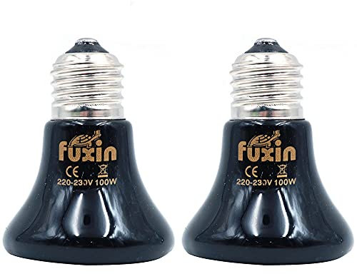 ANCLLO 2pcs Reptile Heating Bulbs, Durable Infrared Heat Lamp Warming Light Bulb Black Pet Light for Reptile and Amphibian Lizard Tortoise Spider Snake Chameleon 220-230V(100W)