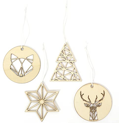 Papierdrachen 12 Anhänger aus Holz für den Weihnachtsbaum - Baumschmuck - Weihnachtsbaumdekoration - Geometrisch - Set 1