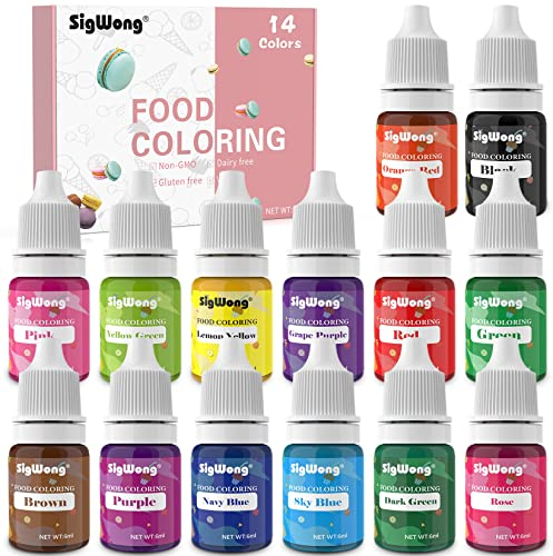 Food Coloring - 14 Color Concentrated Liquid Food Colouring Set - Neon Liquid Food Color Dye for Baking, Decorating, Icing, Cooking and DIY Crafts, 6ml