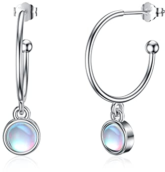 Mondstein Ohrringe Creolen 925 Sterling Silber Mondstein Creolen Regenbogen Ohrringe Mondstein Schmuck für Frauen Mädchen