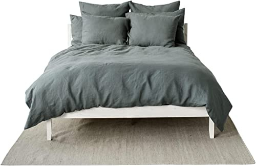 My Linen Home | Leinen Bettwäsche Set | 100% Stonewashed Leinen | Bettwäsche Leinen Single Set | Bettwäsche 155x220 cm - 1 Deckenbezug | 1 Kissenbezug 40x80 cm | Dunkelgrün
