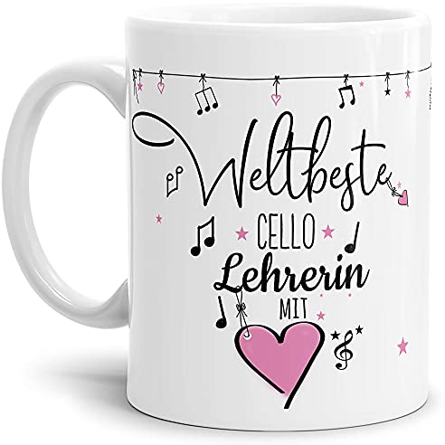 Berufe Tasse - Weltbeste Cello Lehrerin - Geschenk für die weltbeste Musiklehrerin, Musikunterricht, Lehrerin - Keramik Weiß, 300 ml I Cello