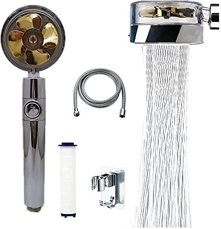 Pommeau de douche haute pression, pommeau de douche turbocompressé avec interrupteur marche/arrêt, pommeaux de douche à économie d'eau avec tuyau et support, rotation à 360 degrés,D'or