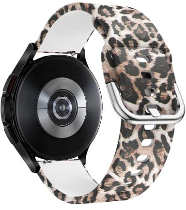 SeNool 20mm Armband für Samsung Galaxy Watch 7/6 / 5/4 (40mm 44mm) / FE / 6 Classic (43mm 47mm) / 5 Pro 45mm, Silikon Ersatzbänder Armbänder für Galaxy Watch Active 2 40mm 44mm - Leopard