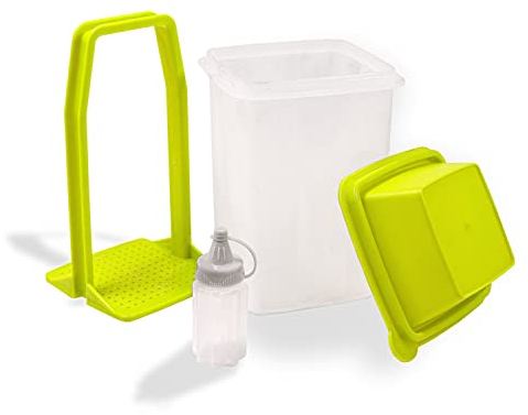 HONEYCOMB AFTERNOON Plastic Pickle Storage Container - Leakproof Pickle Strainer - Complete Sauce Squeeze Bottle, Green