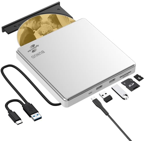 BUNUD External CD DVD Drive LightScribe Burner for Laptop Mac Windows PC