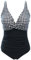 Laorchid einteiliger Badeanzug bademode v Ausschnitt Damen Badeanzug bauchweg Push up Bademode Swimsuit high Waist Schwimmanzug Schwarz mit Weiß Gitter XXL
