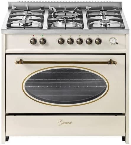 GURARI Gas-Standherd GCH E 914 Cr R • Retro Gas Elektro Standherd 90 cm • Nostalgie Design Range Coocker • 121-Liter-Backofen und 5 hochwertigen Gasbrennern • 4 kw WOK mit Adapter • Erdgas/Propangas