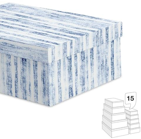 Set mit 15 blauen gestreiften Boxen